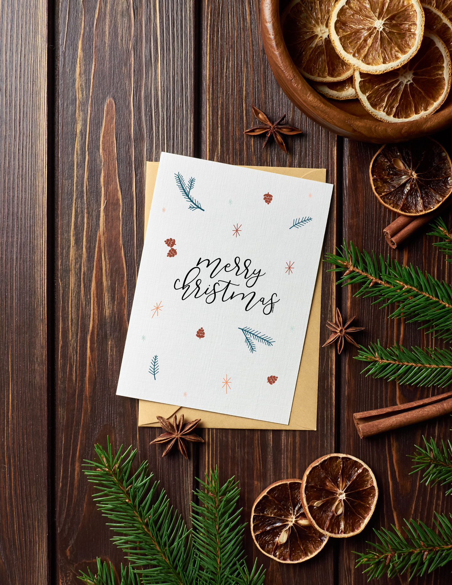 Merry Christmas | Winter Print | Blank Calligraphy Greeting Card