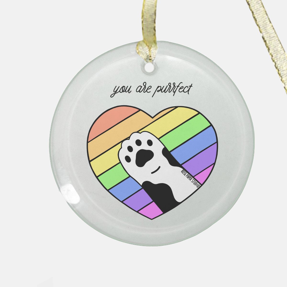 Paws-o-tively Prideful LGBTQIA+ | You are Purrfect | Round Glass Christmas Ornament