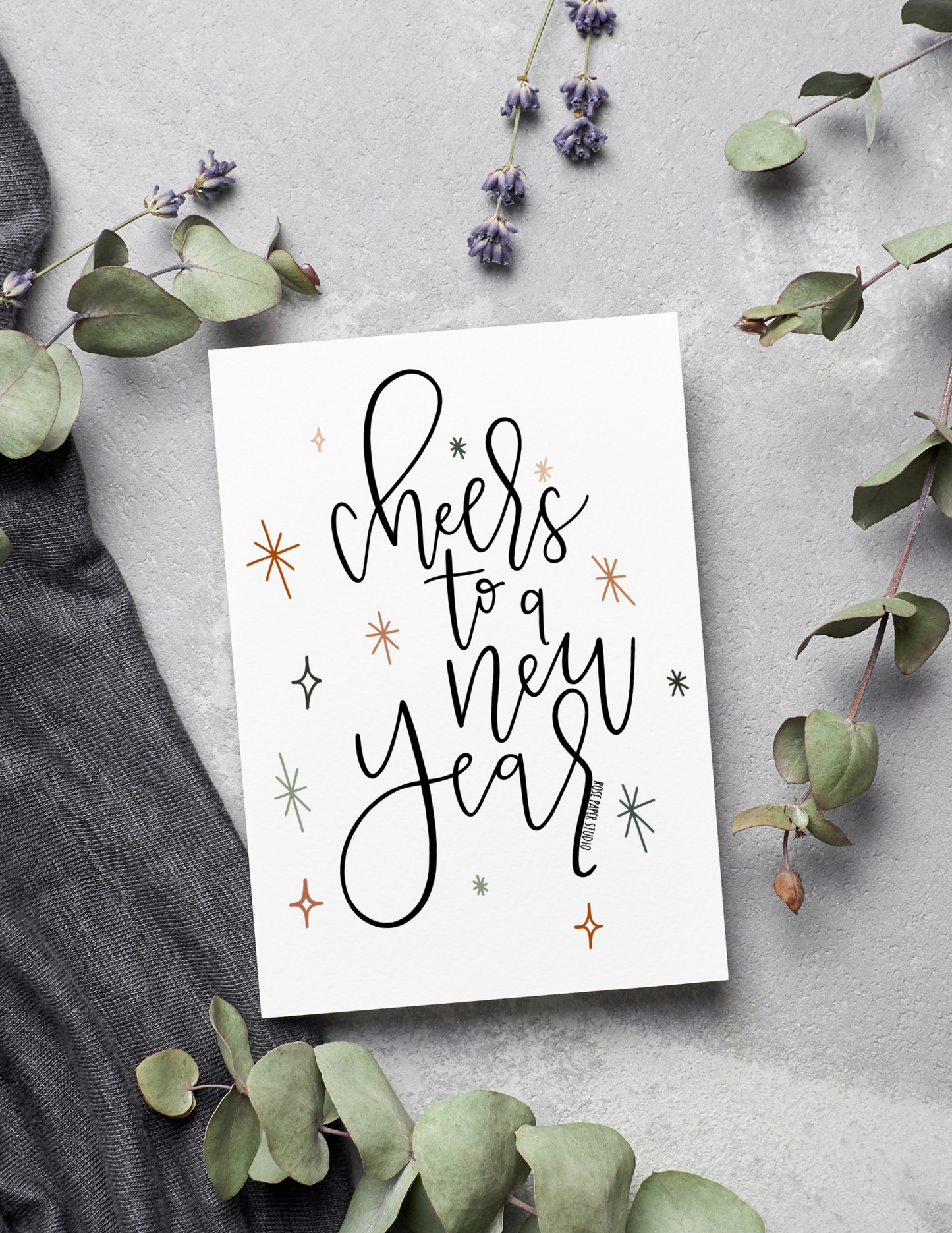 Cheers to a New Year | Blank Calligraphy Greeting Card | New Years Card