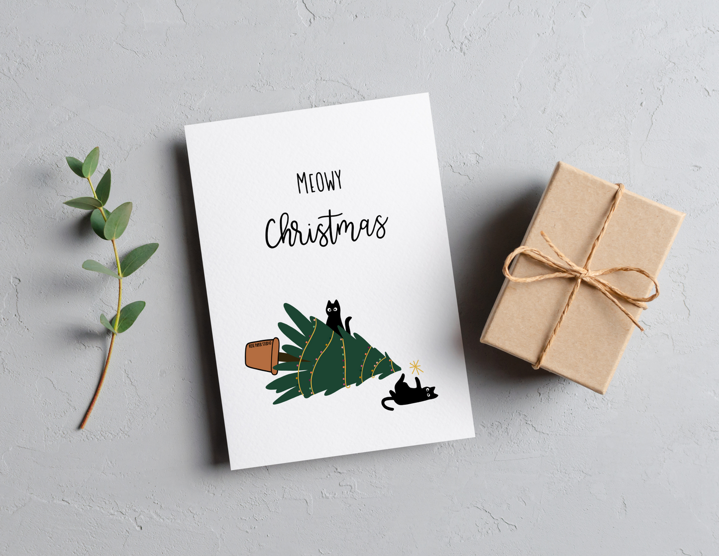 Meowy Christmas | Blank Calligraphy Greeting Card