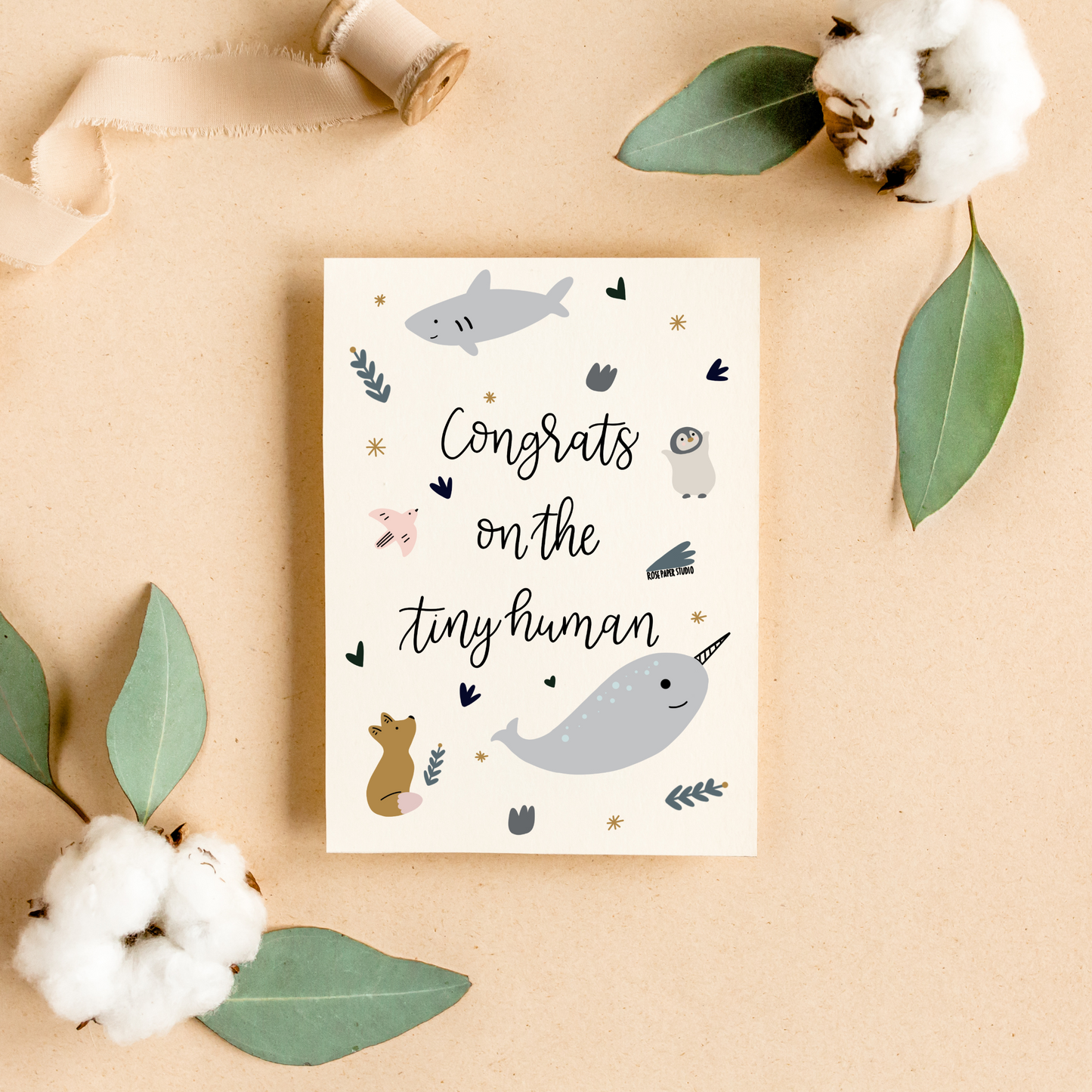 Congratulations On The Tiny Human | Blank Calligraphy Greeting Card