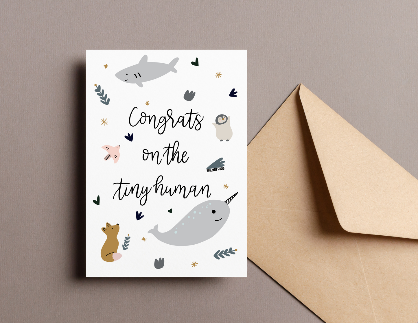 Congratulations On The Tiny Human | Blank Calligraphy Greeting Card