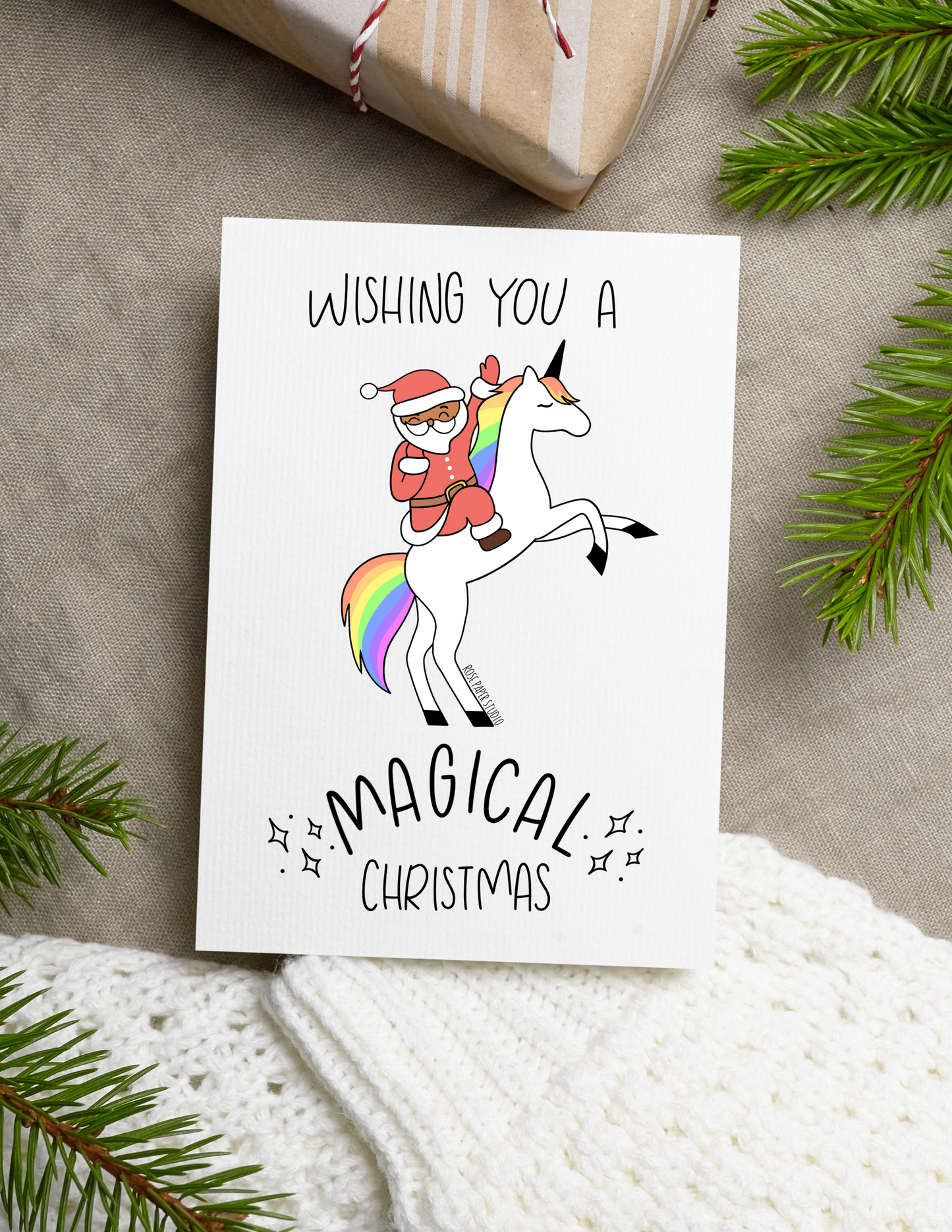 Pride Santa | Wishing You A Magical Christmas | Blank Calligraphy Greeting Card