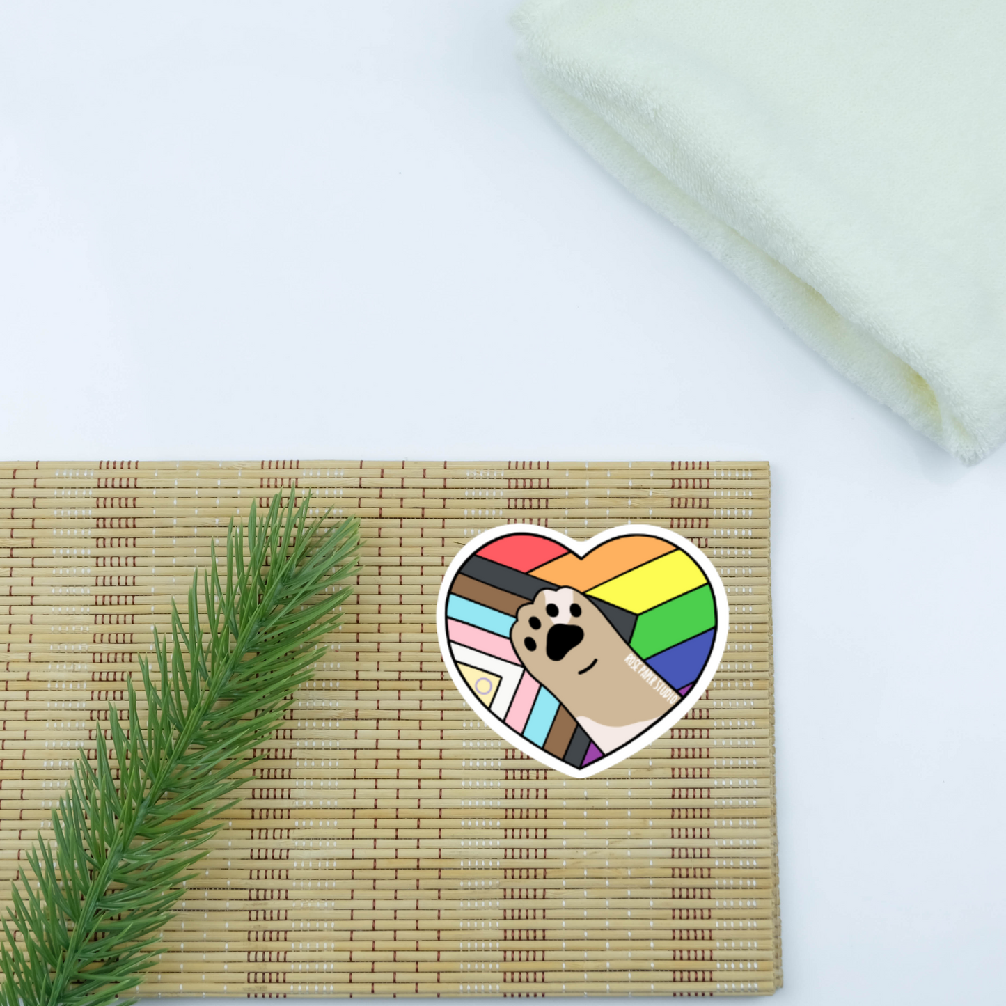 Paws-o-tively Prideful | Progress Pride Flag | Cat Paw | Weatherproof Die Cut Sticker