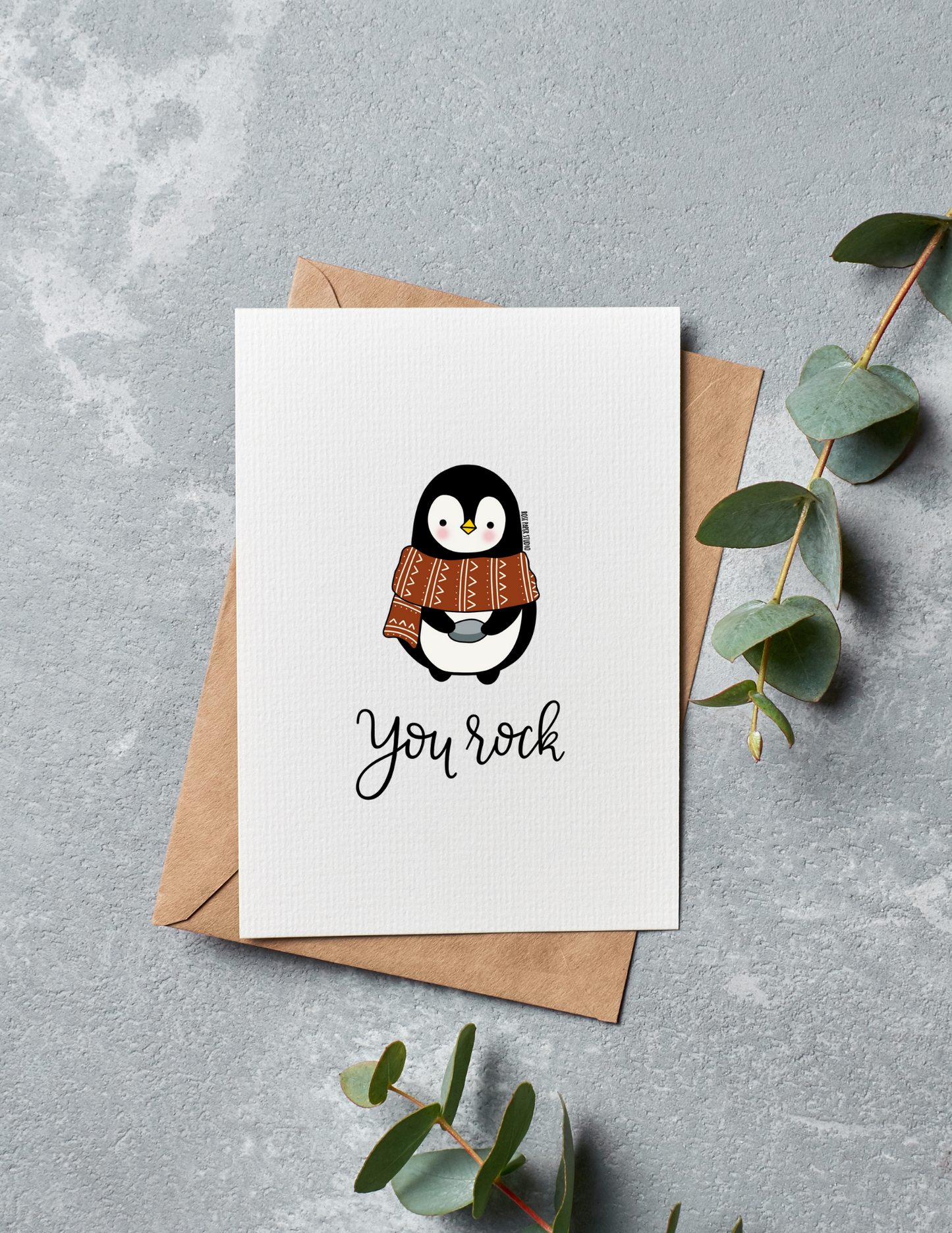 You Rock | Bernard the Penguin | Blank Modern Calligraphy Greeting Card