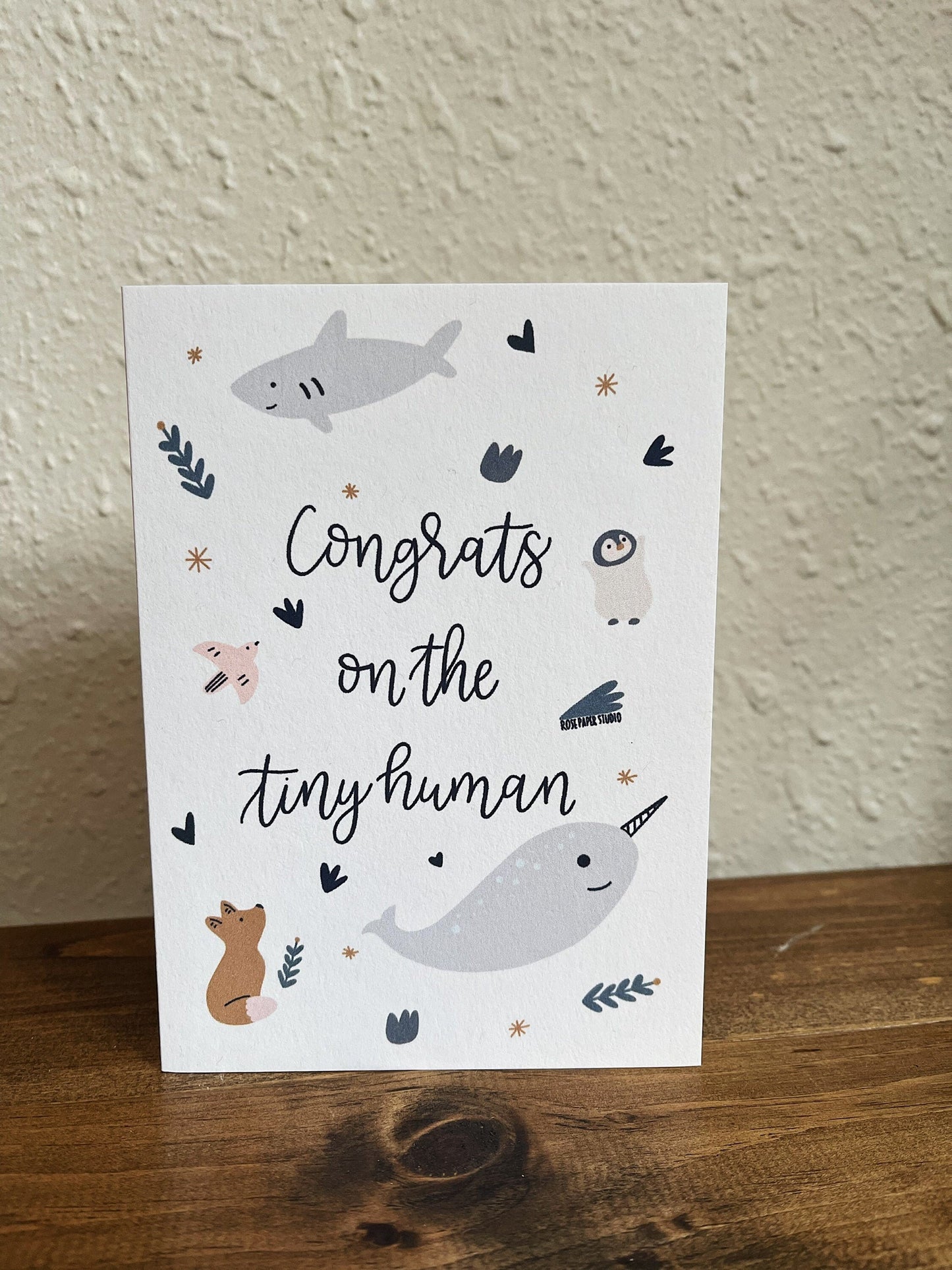 Congratulations On The Tiny Human | Blank Calligraphy Greeting Card