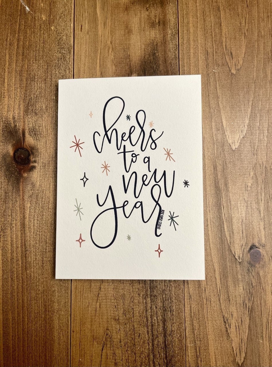 Cheers to a New Year | Blank Calligraphy Greeting Card | New Years Card