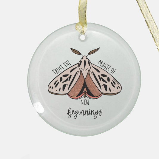 Trust The Magic of New Beginnings | Moth | Round Glass Christmas Ornament