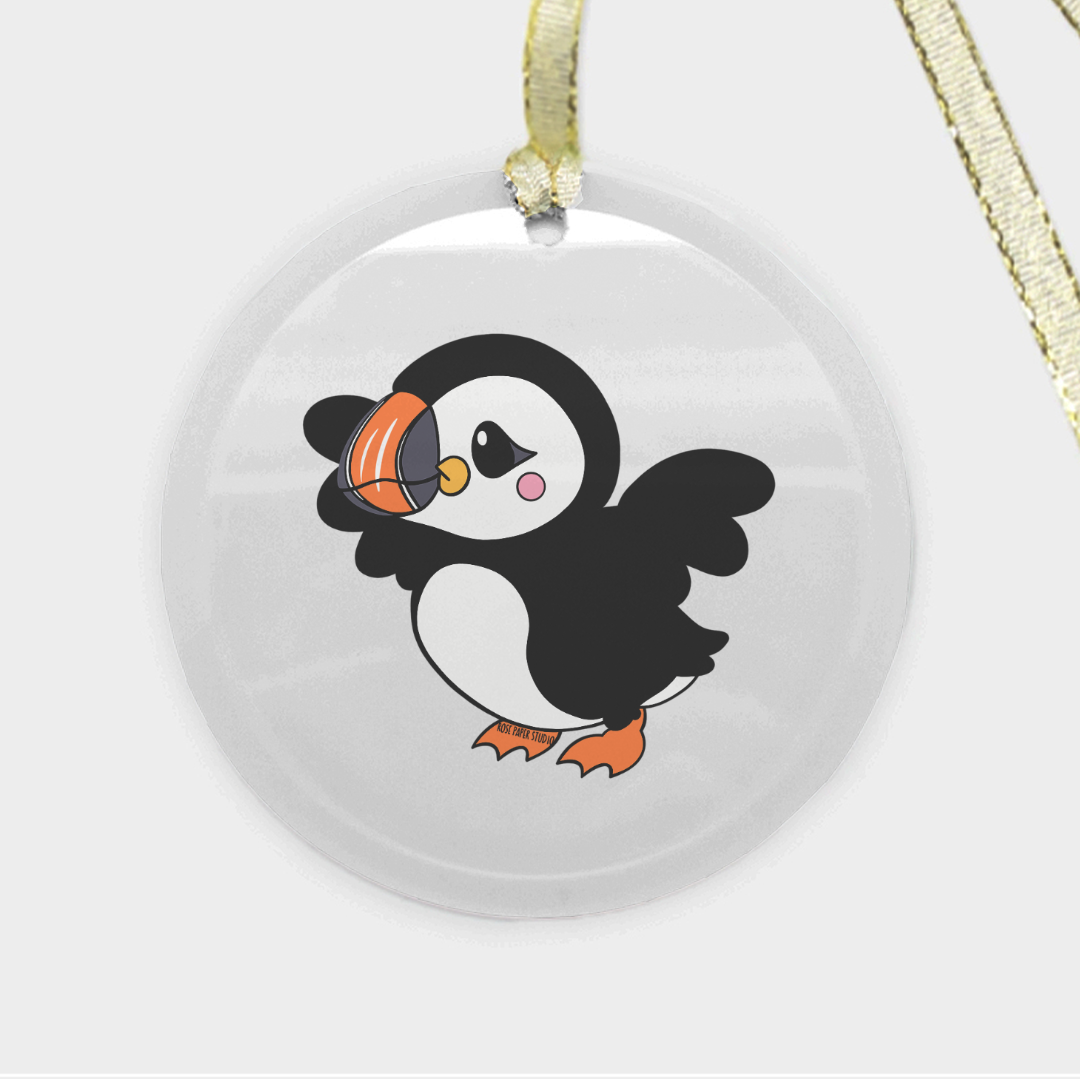 Cute Puffin | Round Glass Christmas Ornament