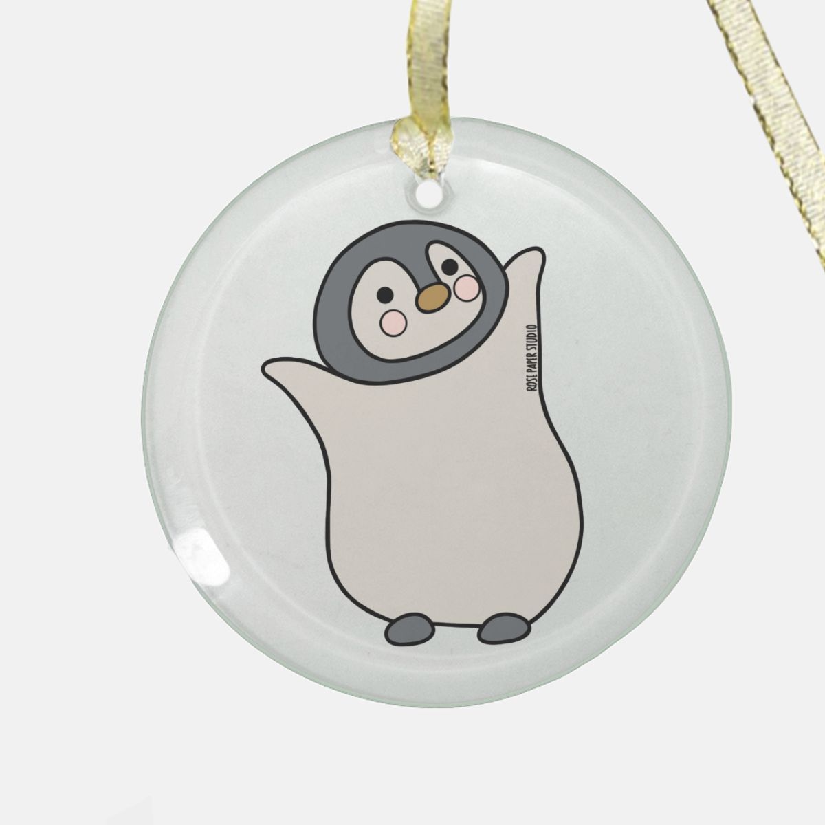 Fantastic Penguin | Round Glass Christmas Ornament