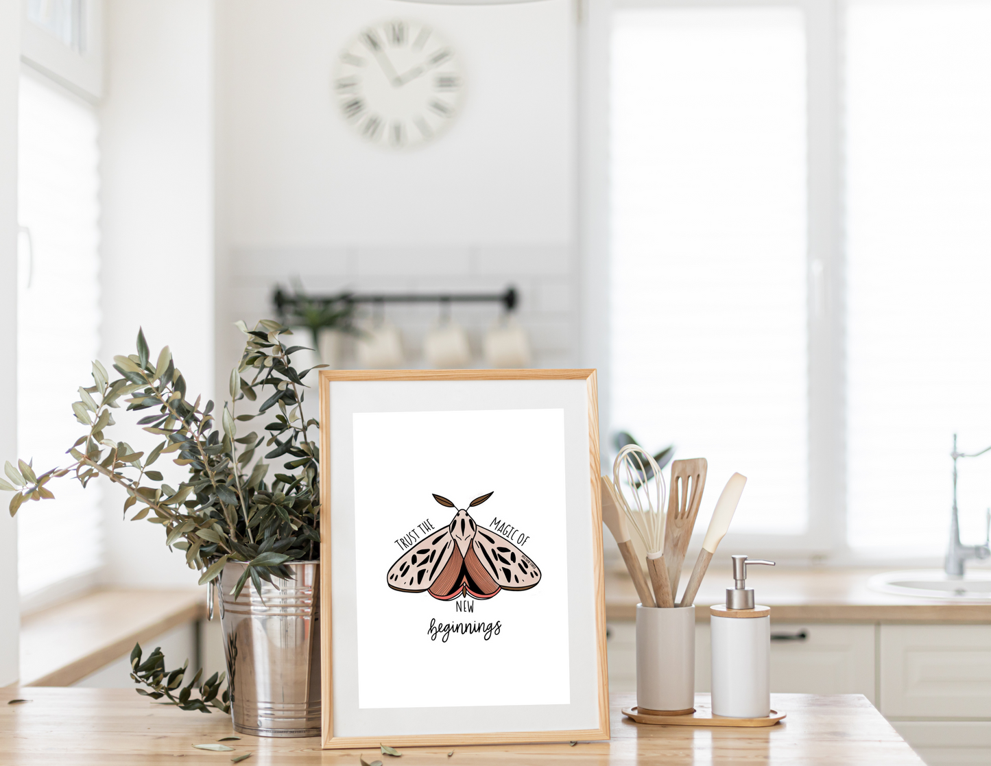Trust the Magic of New Beginnings | Moth | Modern Calligraphy Quote Art Print | Housewarming Present