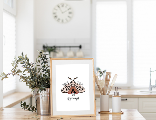 Trust the Magic of New Beginnings | Moth | Modern Calligraphy Quote Art Print | Housewarming Present