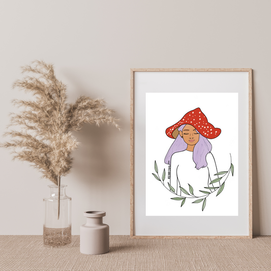 Mushroom Woman | Art Print | Cottage Core Decor