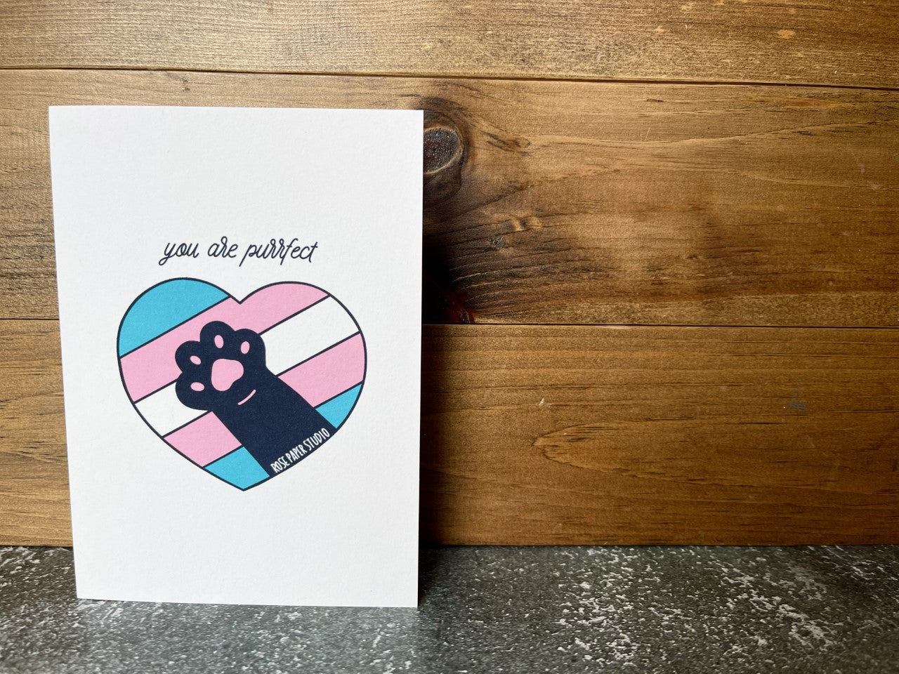 Paws-o-tively Prideful | Transgender Pride | You Are Purrfect | Blank Modern Calligraphy Greeting Card